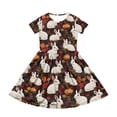 thumbnail image 4 of YOUYEDIAN Girls Easter Dress Kids Festival Cute Bunny Print A-Line Dresses Teen Casual Short Sleeve Crew Neck Sundress with Pockets (Wine, 11-12 Years), 4 of 6