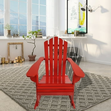 Reclining Wooden Outdoor Rocking Adirondack chair, Red 70901