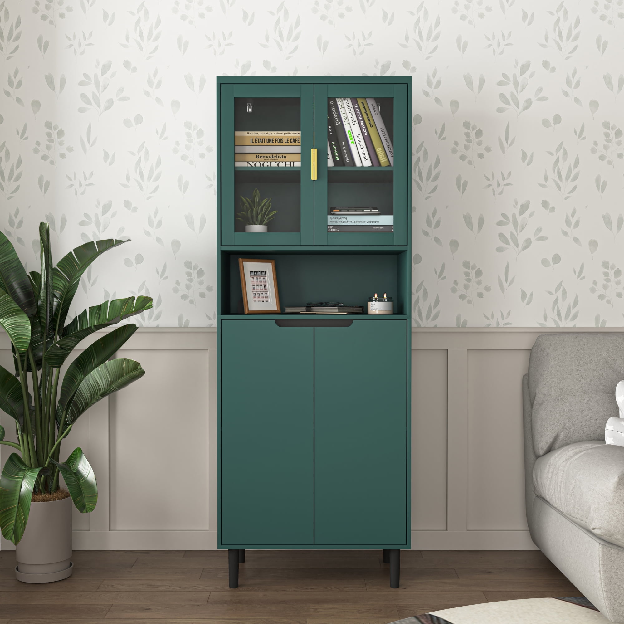 63" Tall Bookcases,Freestanding Display Storage Shelves with Adjustable Board for Living room Bedroom Storage,Green
