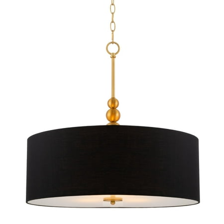 

Kira Home Adelade 22 3-Light Drum Pendant Chandelier Black Fabric Shade Glass Diffuser Adjustable Height Warm Brass