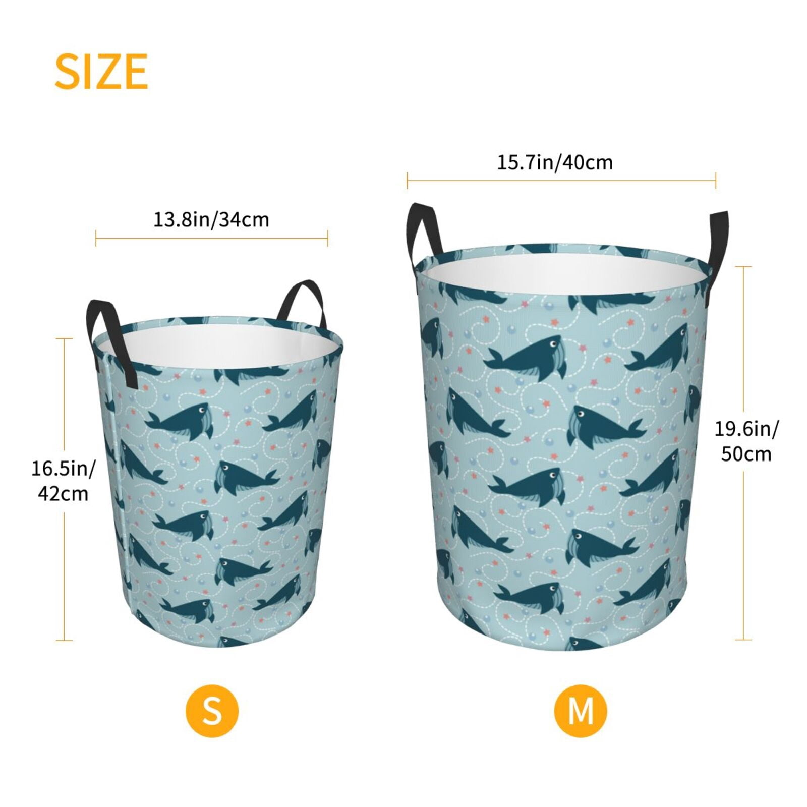 Large Laundry Basket with Handles - Bohemian Cartoon Cute Shark Kids Baby Dirty Clothes Laundry Hamper for Bedroom Aesthetic