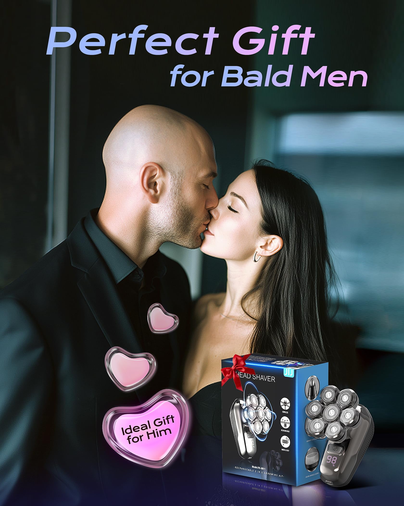 7D Head Shavers for Bald Men, Detachable Head Shaver LED Display Dry Wet Bald Head Razor, IPX7 Waterproof Head Shavers with Type-C Charge