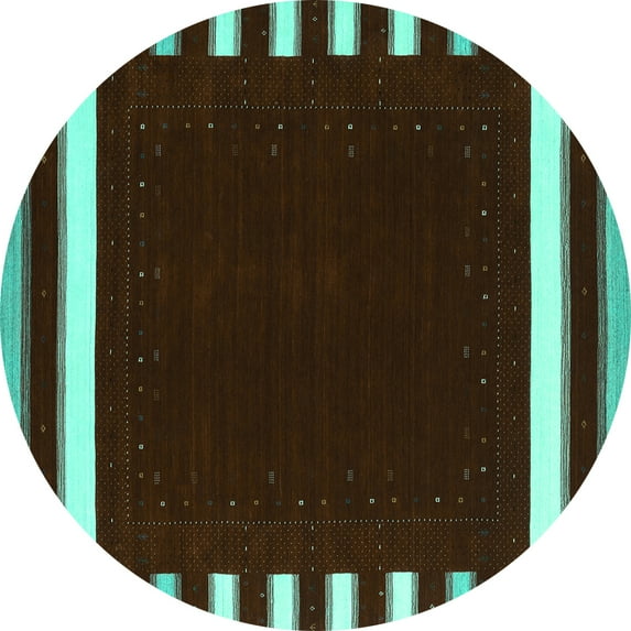 Ahgly Company Indoor Round Abstract Turquoise Blue Contemporary Area Rugs, 3' Round