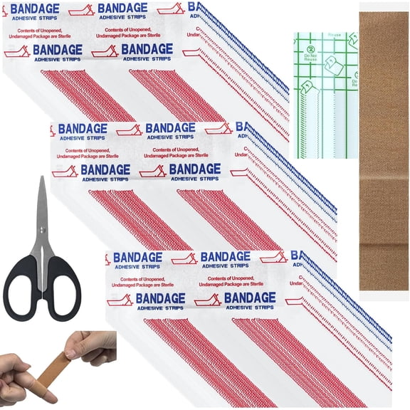 200 Pcs Extra Long Flexible Fabric Adhesive Bandages, 3/4 x 4.75 Inch Rubber Free First Aid Bandages, Finger Wound Care Strip Bandages for Oversized Hands and Feet