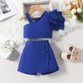 thumbnail image 2 of SUXIAN Girls One Shoulder Tops and Skirt Solid Color Two Piece Outfit Set Casual Summer Clothes Fashion Outfits for Girls Blue 90, 2 of 4