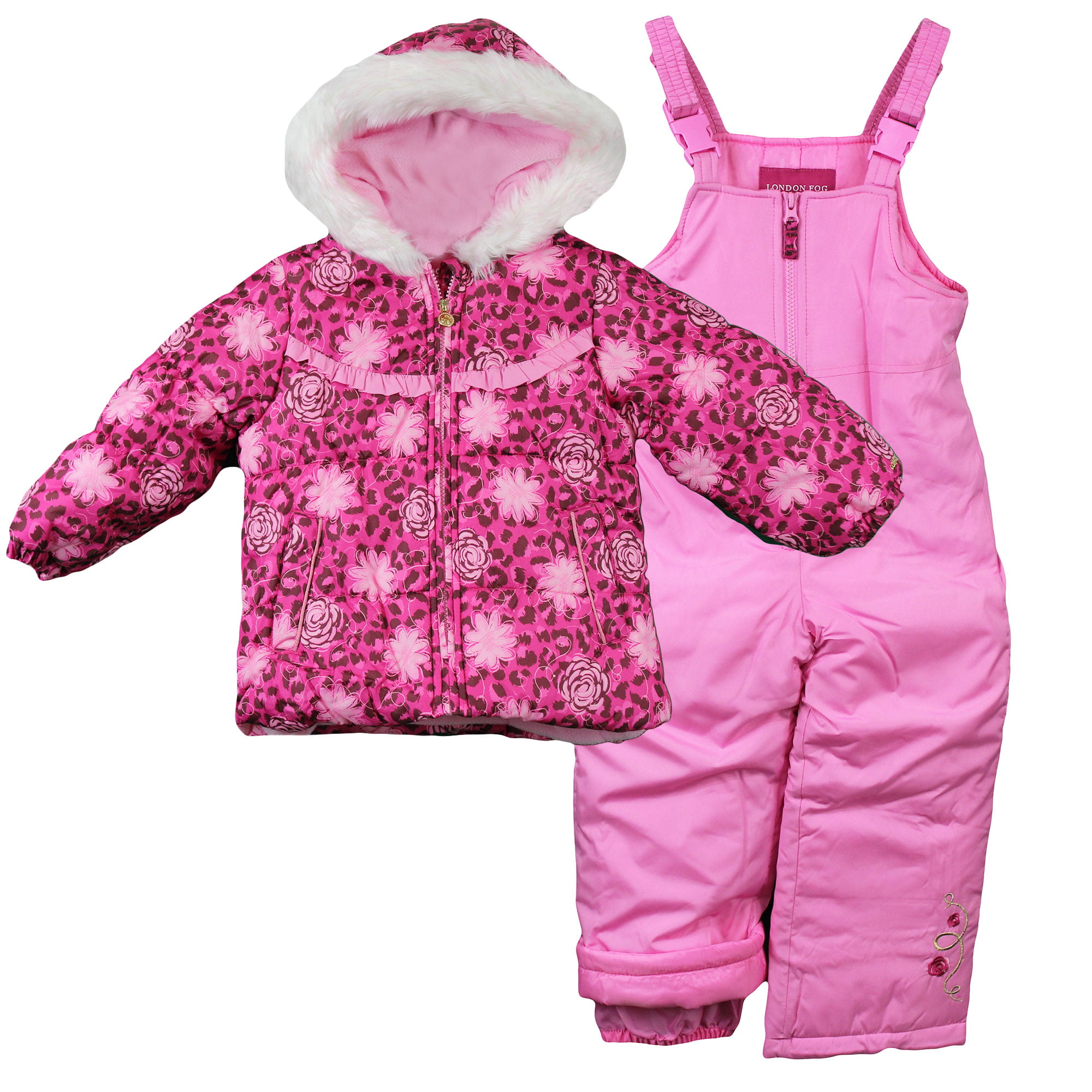 LONDON FOG Girls Snowsuit with Snowbib and Puffer Jacket 