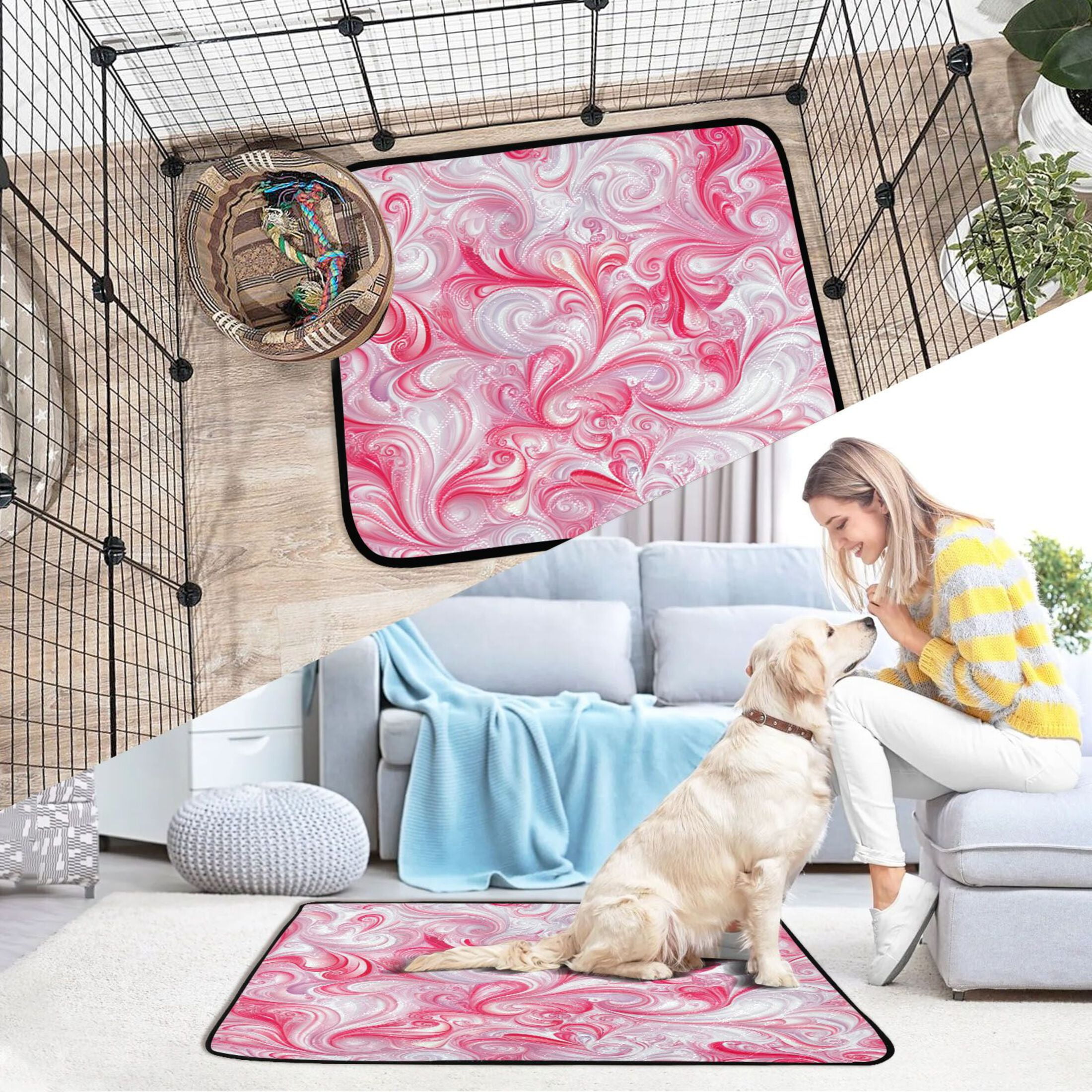 Washable Pet Pee Pads with Super Absorbent Reusable Training Pads for Dogs & Cats Red Intricate Swirls