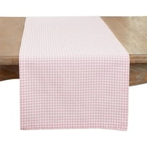 Fennco Styles Country Gingham with Crochet Edge Cotton Table Runner 16”W x 72" L - Pink Checkered Table Cover for Home Décor, Dining Table, Banquets, Holidays and Special Occasions