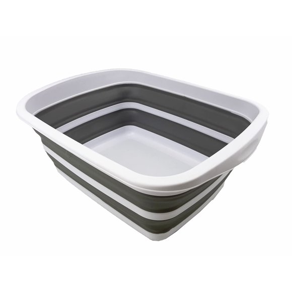 SAMMART 10L (2.6 Gallon) Collapsible Tub-Foldable Dish Tub-Portable Washing Basin-Space Saving Plastic Washtub (White/Grey)
