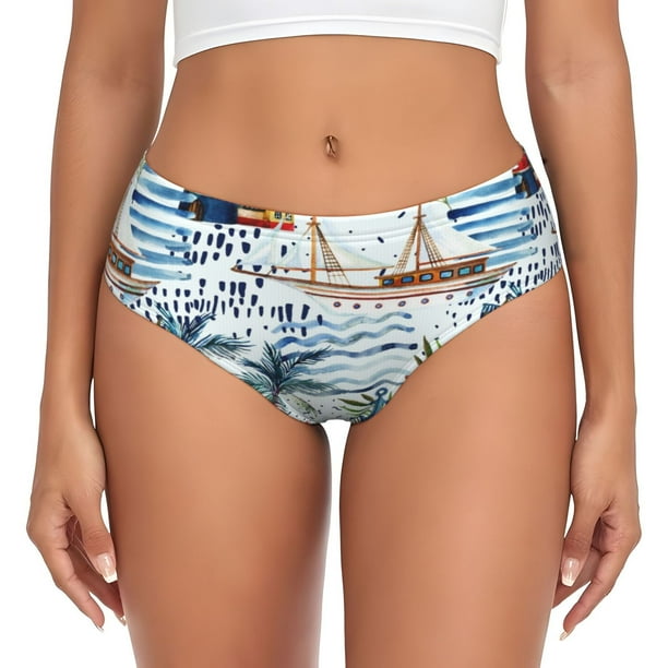 Balery Watercolor Sailboat Ropa Interior de Algodón para Mujer con Dibujo – Braguitas Cómodas y Elásticas, Estilo Clásico-Medium
