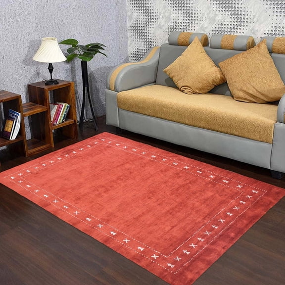 Rugsotic Carpets Handmade Rugs Hand Knotted Loom Rectangle 6'x9' Light Red Silk Mix for Indoor Use