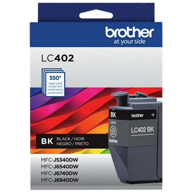 Cartucho de Tinta Negro Brother de Rendimiento estándar LC402BK, Color Negro
