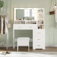 thumbnail image 4 of Ataucjin Vanity Desk, Makeup Vanity Desk with Mirror & 9 LED Light Bulbs, 5 Large Drawers and 3 Tiers of Open Shelves for Bedroom, 4 of 7
