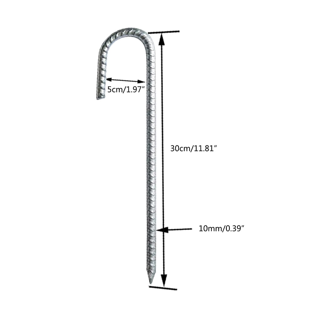 4 Pcs Heavy Duty Tent Peg J Hooks Nails Curved Steel Support Garden Stake