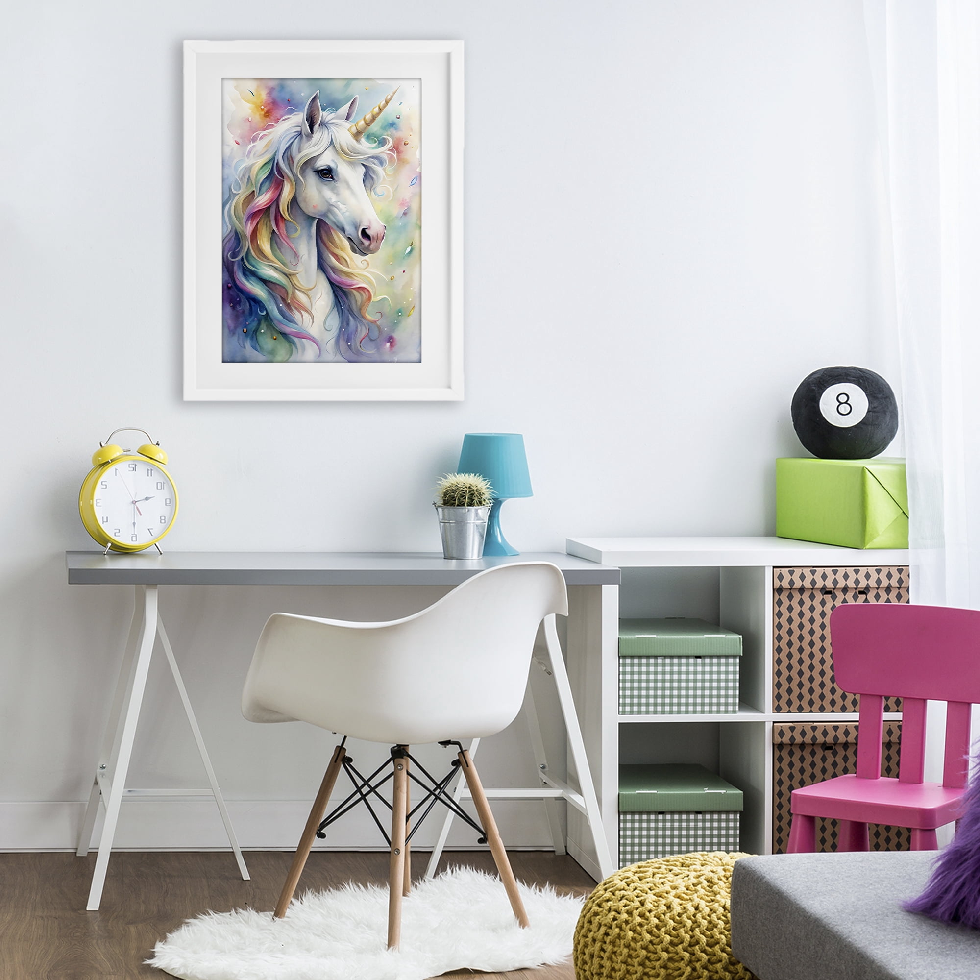 Stupell Industries Pastel Colorful Unicorn White Framed Print Under Glass, design by Creative Studio