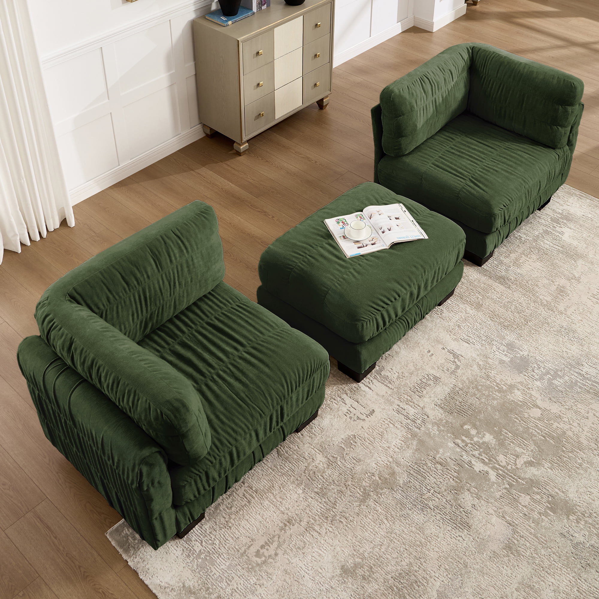 78" 2 Seat Chenille Modular Sectional Sofa with Movable Ottoman and L Shape Back Cushions,Easy Assembly