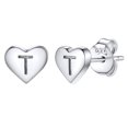 thumbnail image 1 of Pendientes de corazón inicial de Silvora, tachuelas de plata esterlina hipoalergénicas para mujer, diminuta letra T, dijes de oreja, regalo de joyería para cumpleaños, día de la madre, 1 of 8