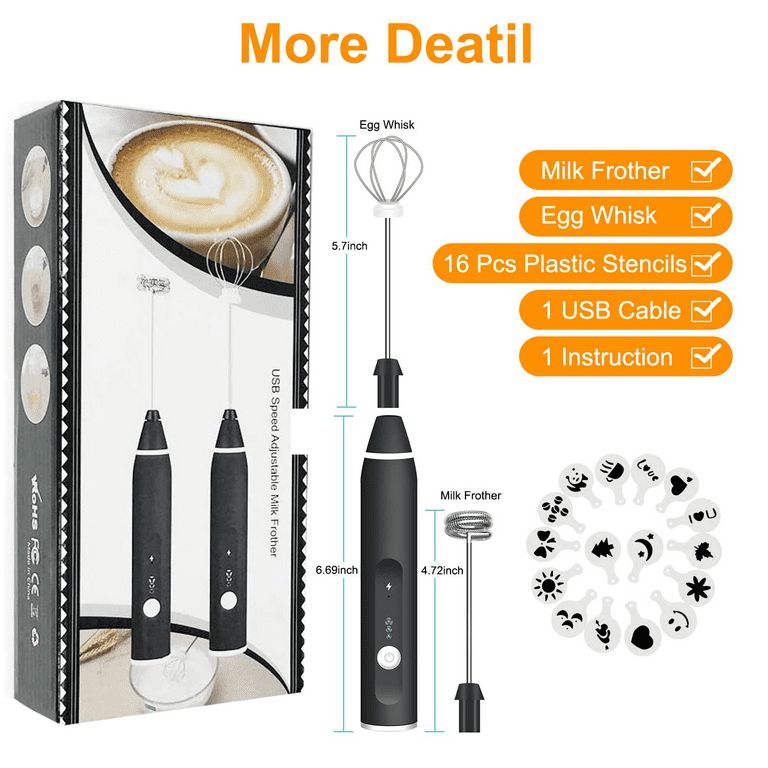 Coffee SupplyMilk Frother Handheld, Drink Mixer Small Handheld milk frother  Electric Stick Blender for Latte, Coffee, Cappuccino, and Hot Chocolate,  Stainless steel Double Spring Whisk Head (BLACK)