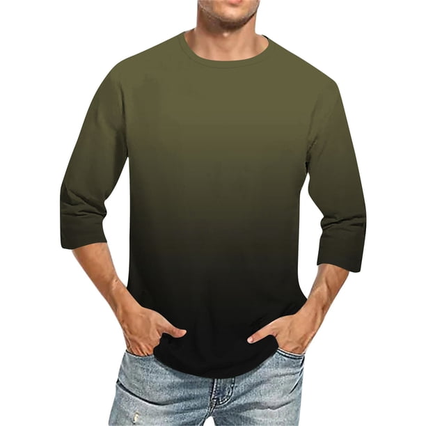 Camisas de Manga Larga para Hombres Imprimir Casual Cuello Redondo Blusa de Manga Corta, Camisas de Lino para Hombres