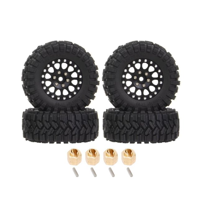 Juego de 4 llantas de metal shaofei con bloqueo de cuentas 62 x 24 mm 1,2 pulgadas para coche RC Crawler Axial SCX24 AX de 1/18 y 1/24 color negro