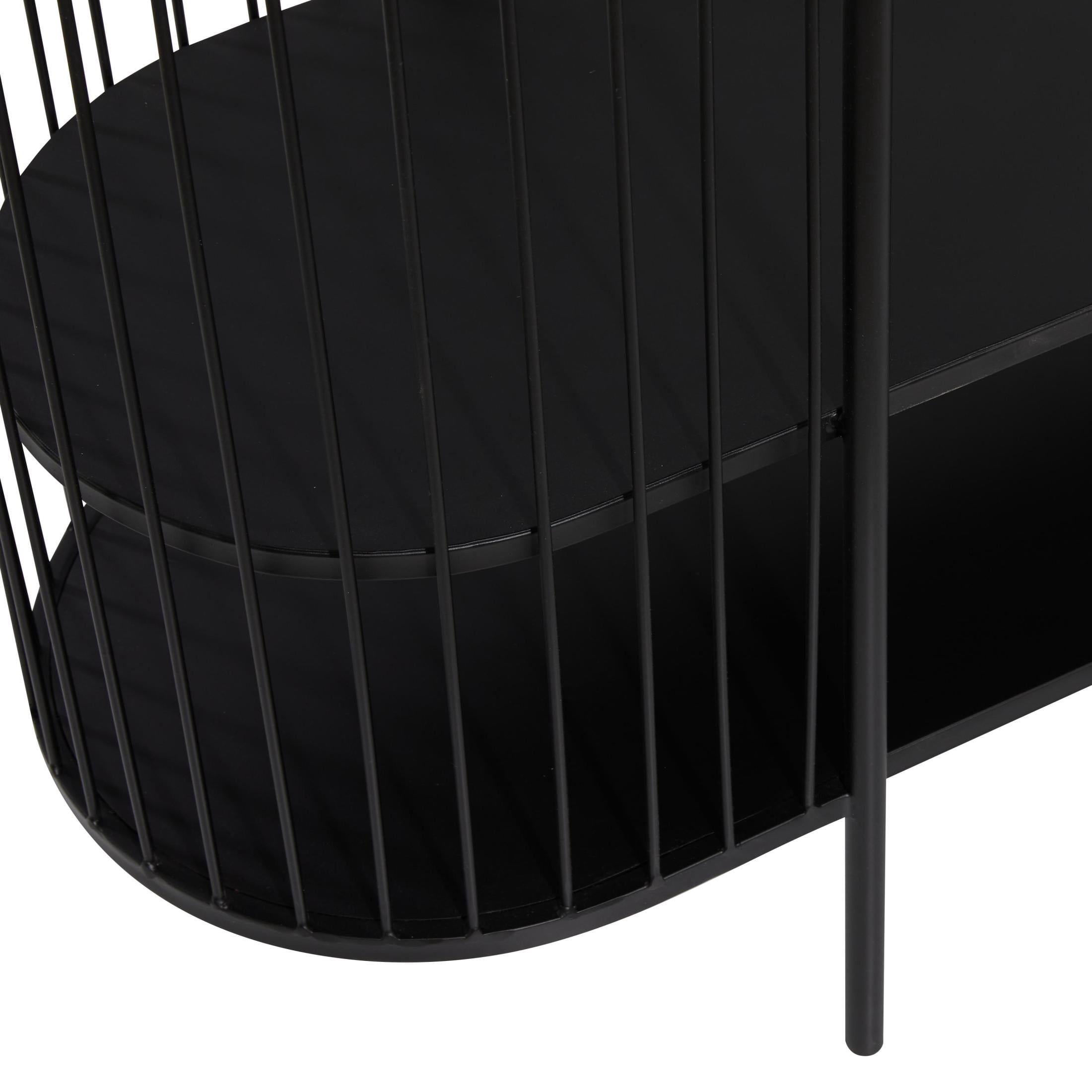 DecMode 48" x 34" Black Metal Narrow Oval 2 Shelf Console Table with Open Wire Frame, 1-Piece