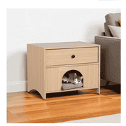 Modern Nightstand with Cat Bed,Drawer,End Table, Metal handle, Living Room Bedroom,Natural