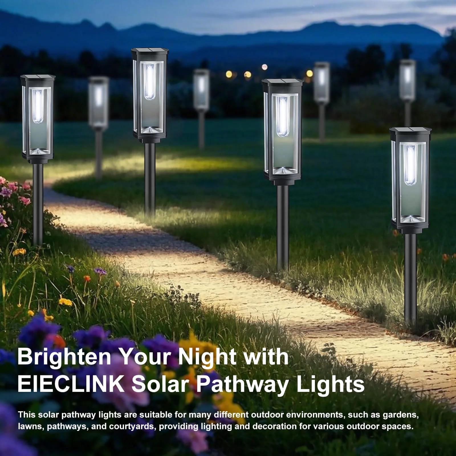 GLUAAE 8 Pack Solar Pathway Lights Outdoor - IP65 Waterproof Solar Powered Garden Lights with Warm White LED, Auto On/Off for Lawn, Patio, Walkway, Driveway Decor