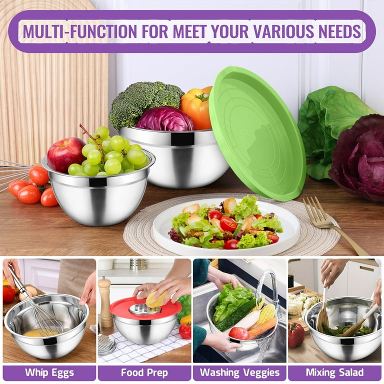 Enther Stainless Steel Mixing Bowls Set Of 6 - 304 Steel, Nesting Bowls, Heavy Duty