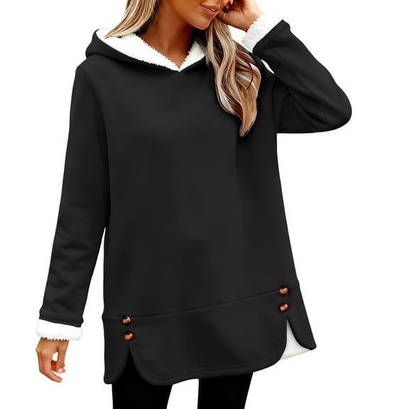 MESSUEN Fleece Lined Sweatshirt Women Long Hoodie Pullover Sweatshirts for Women Womens Summer Shirts Casual Tank Tops Basic Womens Tops Womens Shirts Casual Black L