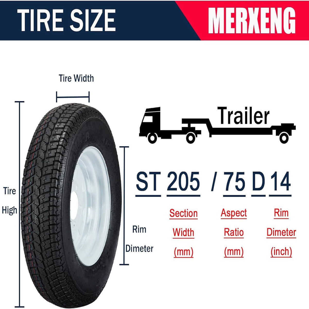 Danolapsi 2 Packs ST205/75D14 Trailer Tires, 5 Lug on 4.5", 6PR Load Range C, 14in Fuel-saving Designed Trailer Tires 205 75 14 for Travel/Camper/Landscape/Cargo/Utility/Boat/Horse/Farm/Hauler Trailer
