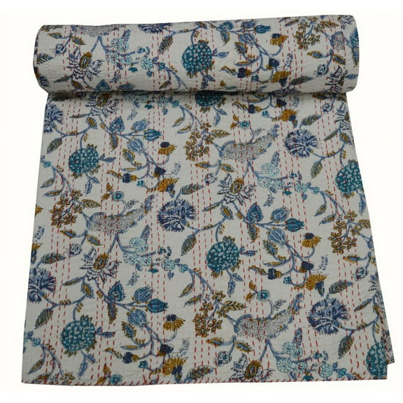 Ramdev Handicraft Multicolor Floral Cotton Quilts, Queen - Reversible