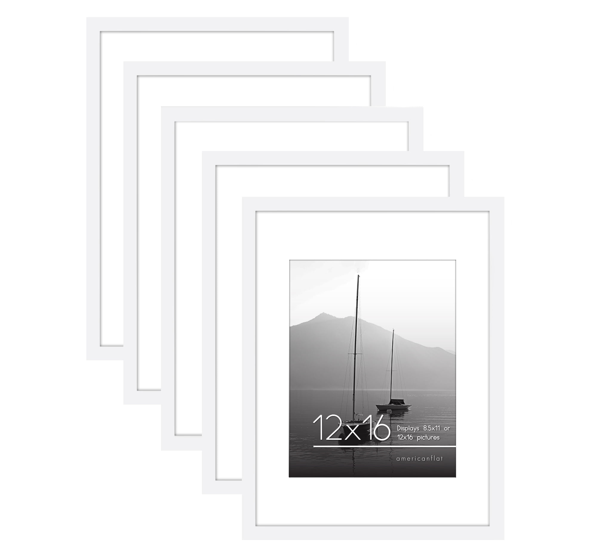 Americanflat 12x16 Picture Frame in White Displays 8.5x11 With Mat