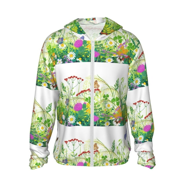 Vsdgher Sweat à Capuche Imprimé Plantes et Insectes pour Hommes Femmes, Manches Longues Protection Solaire Pêche pour Course Natation-Moyen