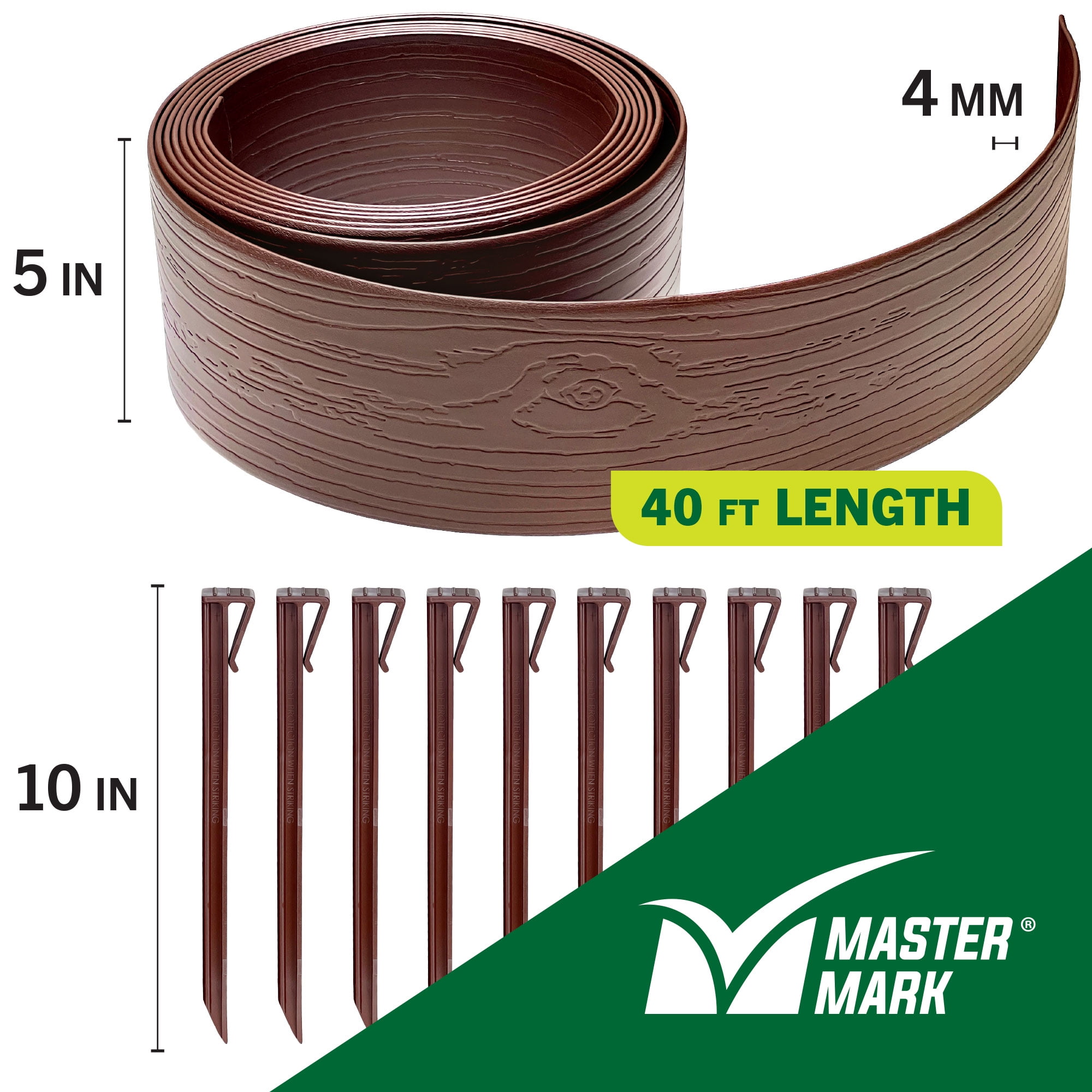 MASTER MARK Terrace Board, Landscape Garden Border Edging Plastic (Brown) 5 in. x 40 ft. with 10 Stakes 95340-1