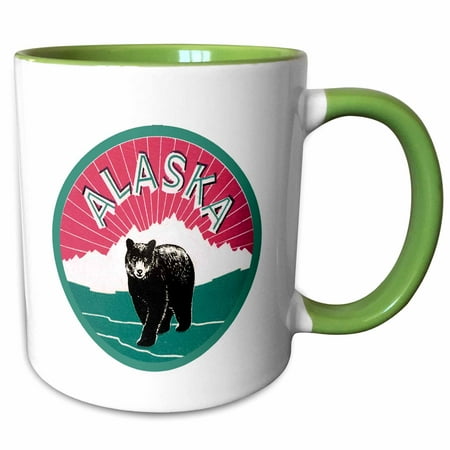 Black Bear 2 Light (3dRose Alaska Luggage Label with Snow Covered Mountains and a Black Bear - Two Tone Green Mug,)