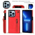 thumbnail image 2 of Crossbody Wallet Case for iPhone 16 Pro Max, Zipper Pocket Case with Card Holder, PU Leather RFID Blocking Protective Cover Case with Kickstand Detachable Wrist Strap Lanyard, Red, 2 of 10
