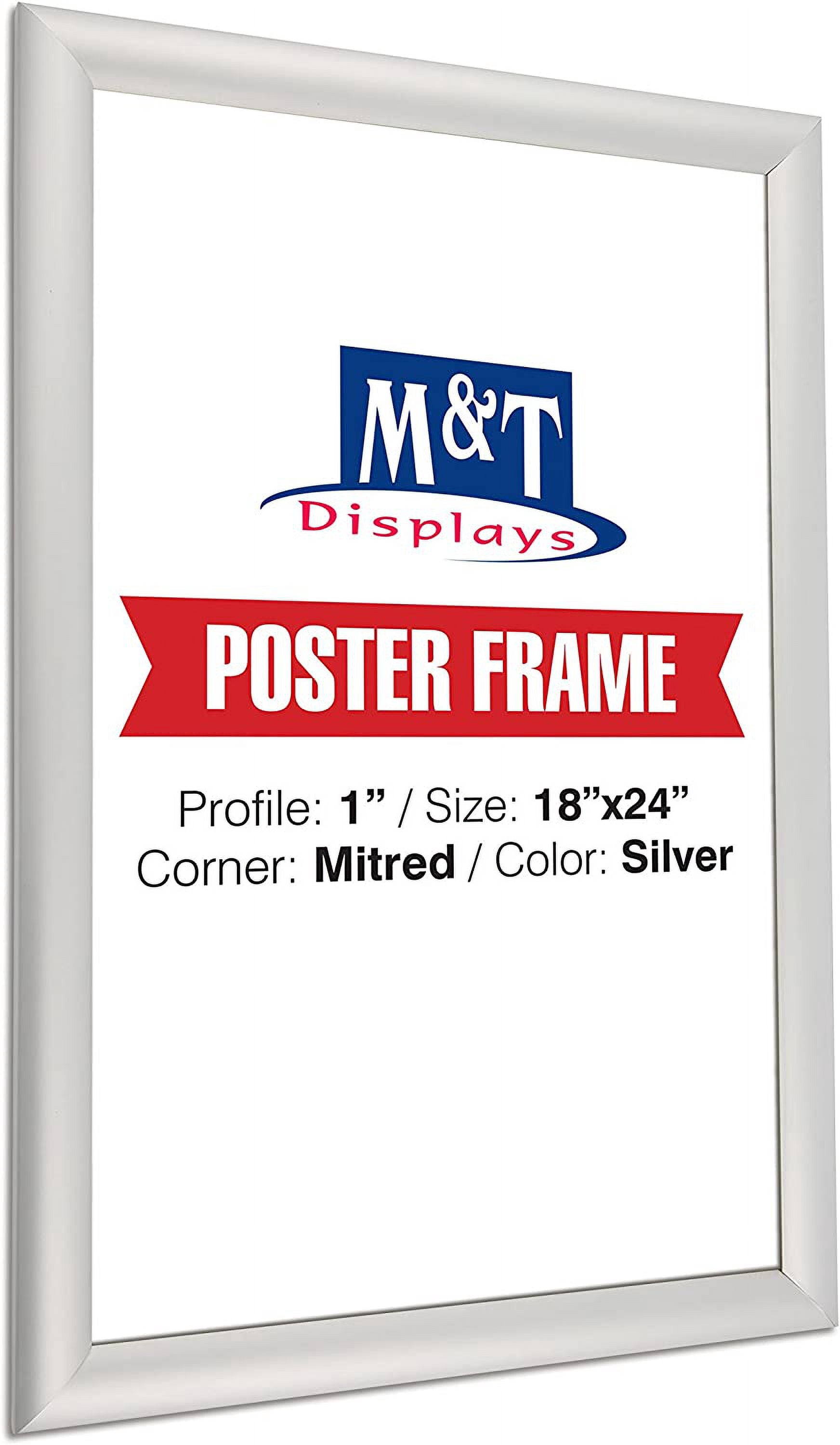 M&T Displays Silver 18x24 Poster Frame 1 inch Aluminum Profile Front Loading Wall Mounting Snap Frame Display for Picture, Document or Certificate with Mitred Corner