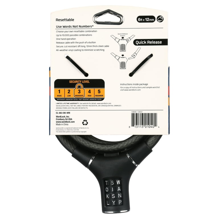 WordLock Quik Release Bike Lock 12MM Black
