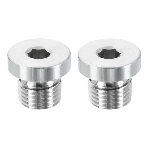 Uxcell 2pcs 304 Stainless Steel Pipe Plug Fitting 1/4" NPT Male Thread Inner Hex Head Cap Hexagonal Head Bung Plugs Fittings with Seal Ring for Air Water Oil Gas Tube