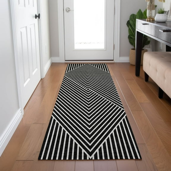 Addison Rugs Chantille Indoor/Outdoor Transitional Geometric, Abstract Black Washable Runner Rug, 2'3" x 7'6"