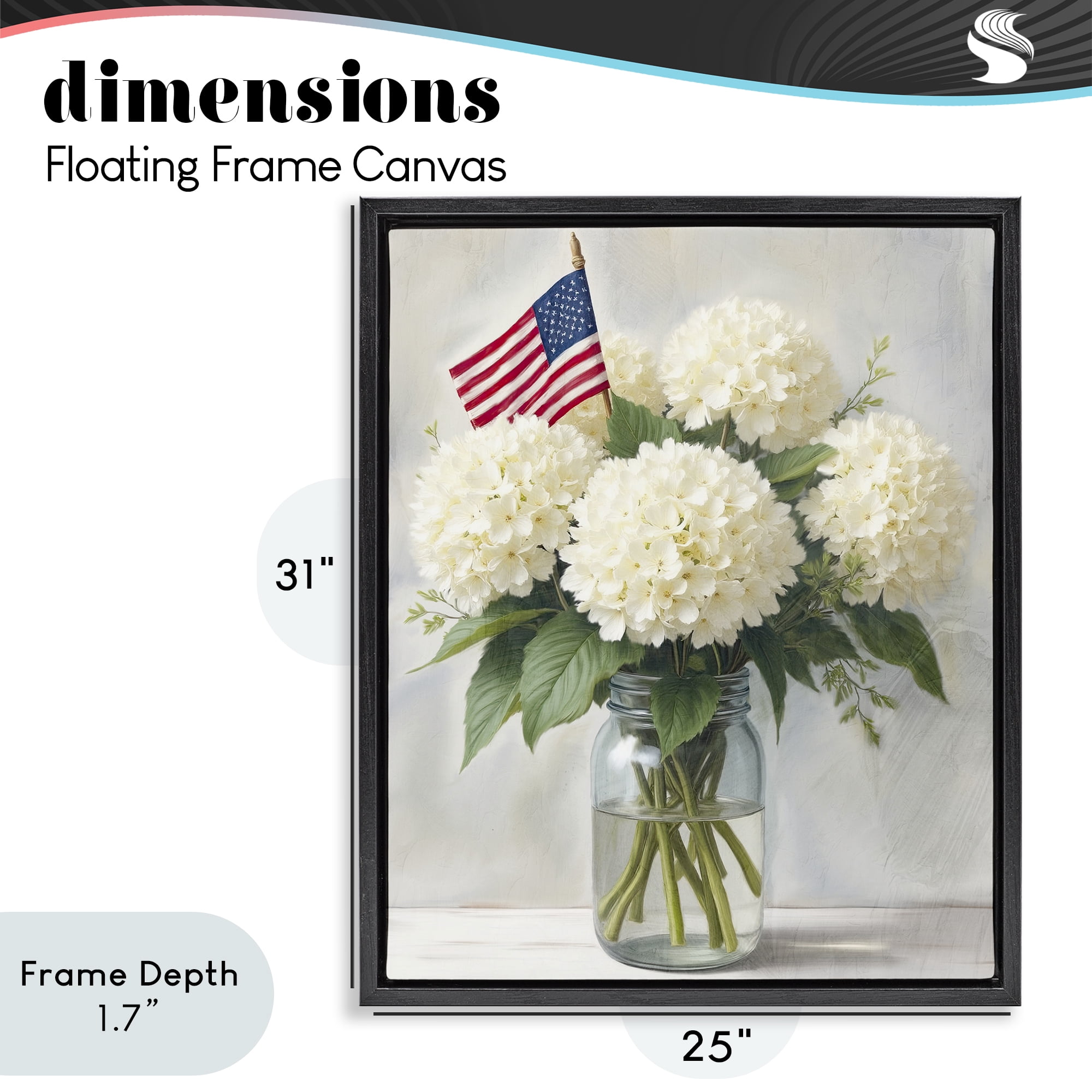 Stupell Industries Festive Patriotic Hydrangea Black Framed Floater Canvas Wall Art, design by Kim Allen