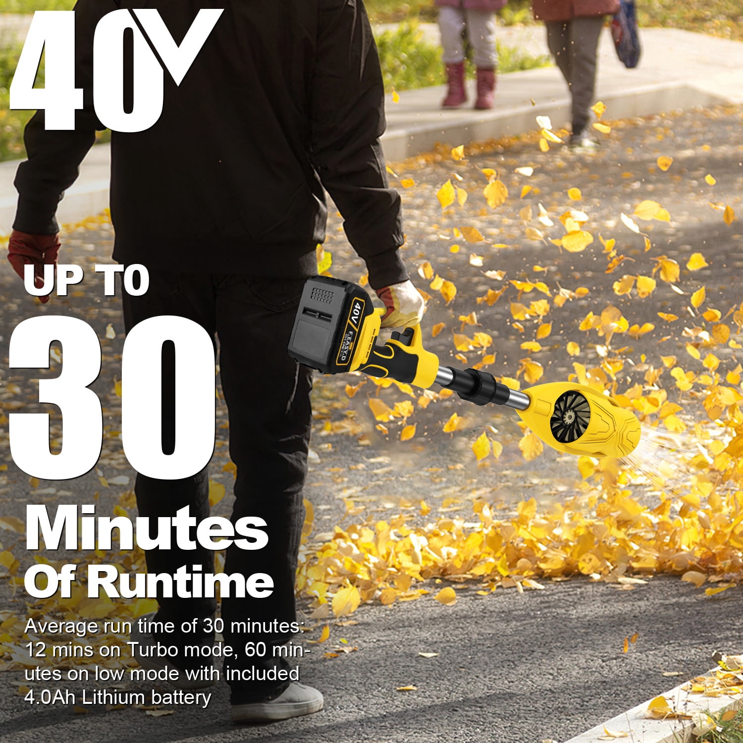 40V Cordless Leaf Blower,AILKIN High Speed Foldable Air Leaf Cleaner,Lightweight Mini Handheld Rechargeable Electric Cordless Leaf Blowers with Battery and Charger for Garden,Patio,Home,Yards,Yellow