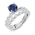thumbnail image 2 of Gem Stone King 2.96 Cttw Blue Created Sapphire and White Topaz Wedding Engagement Ring Band Bridal Set for Women | 925 Sterling Silver | Gemstone September Birthstone | Round 7MM | Size 5-9 | Size 7, 2 of 4