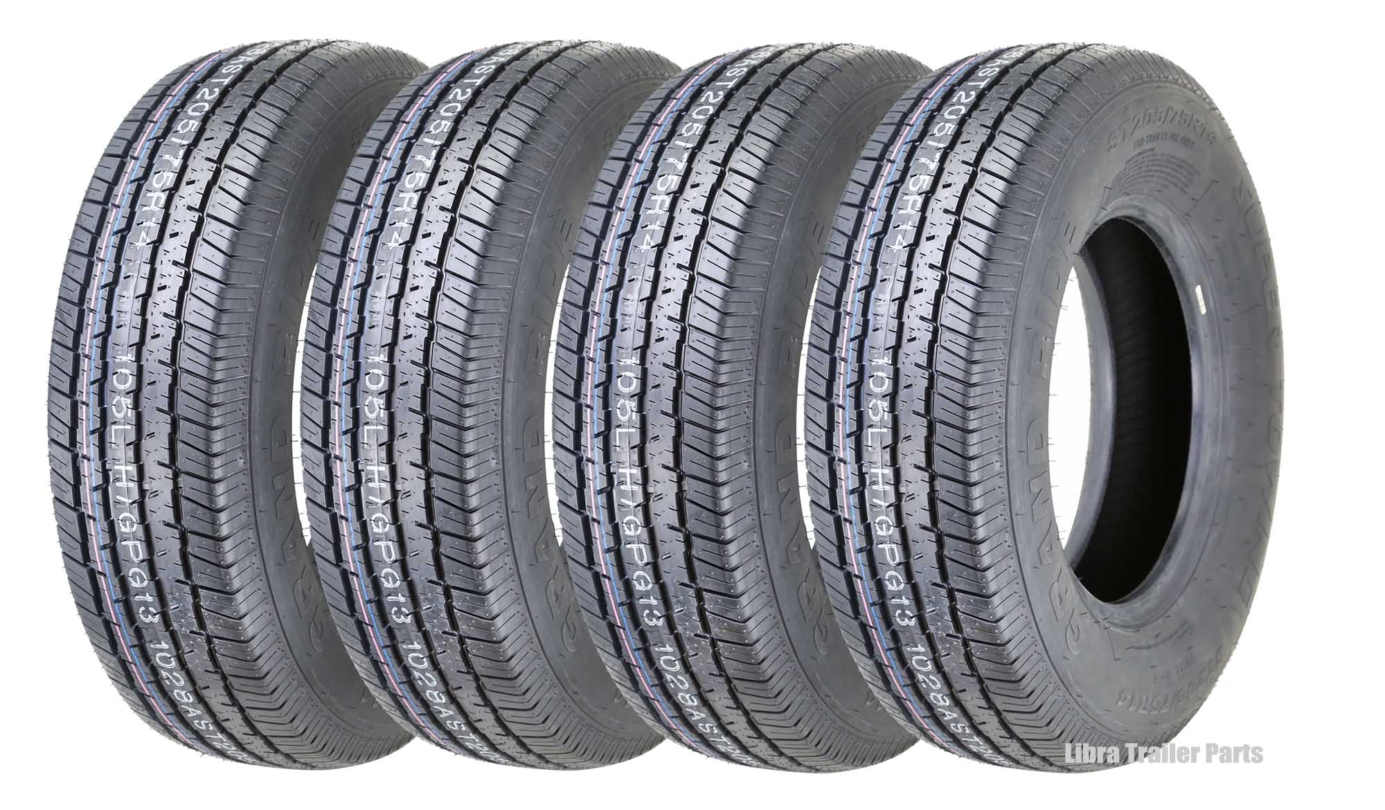 Set 4 Premium Grand Ride Trailer Tires ST 205/75R14 8PR Load Range D