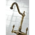 thumbnail image 3 of Kingston Brass KS1773ALBS Heritage Two-Handle 2-Hole Kitchen Faucet with Brass Sprayer in Antique Brass, 3 of 7