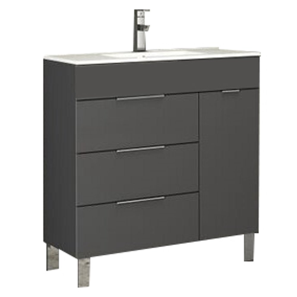 Eviva Geminis 28" Grey Modern Bathroom Vanity with White Integrated