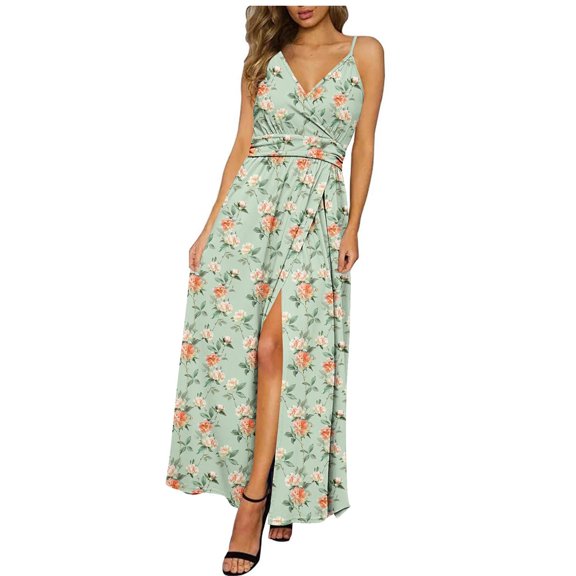 Vetsdori Sleeveless Maxi Dresses for Women Holiday Tank Slip Dress Summer Beach Solid Color,Pleated Outfits Ladies Dress V-Neck