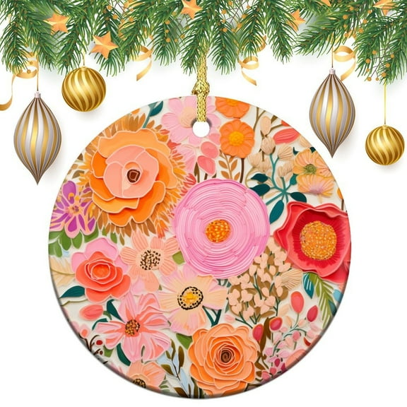 Christmas Ornament Pink Floral Personalized Christmas Ornament Summer Girly Flowers Holiday Ornament for Home Christmas Tree Decor Gifts for Women Men On Christmas