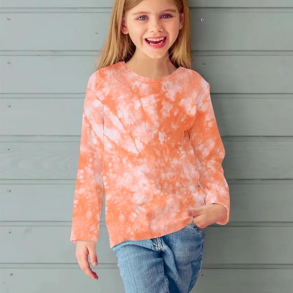 ATOGUTA Toddler Girls Shirts Multicolor Long Sleeve Shirts Soft Crewneck Long-Sleeve T-Shirts Tie Dye Tees Size 3T-14
