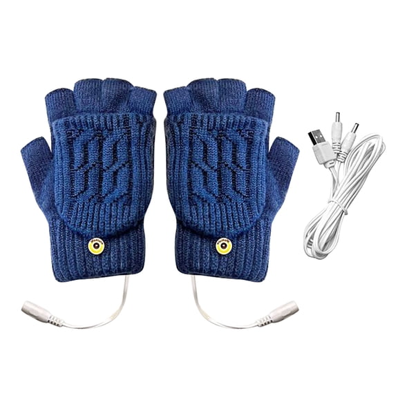 Winter Electric Heating Warm Gloves USB Gloves Plush Mobile Power Computer Electric Heating Gloves, Warm Knit Fingerless Gloves for Men Women, Half Finger Winter Stretchy Mittens